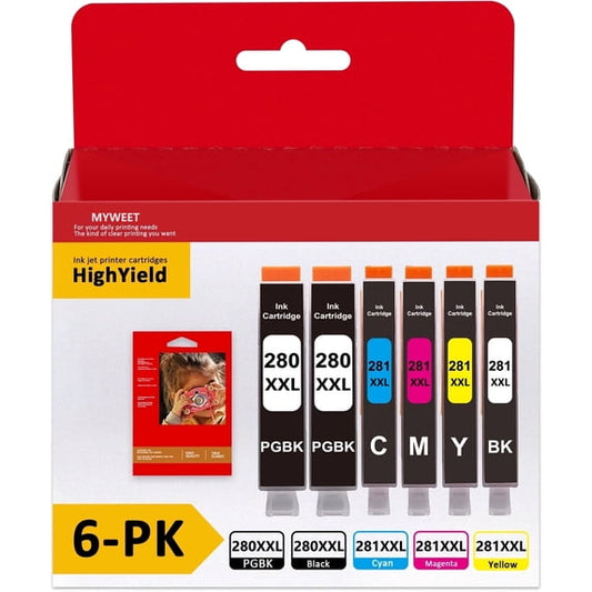 PGI-280 XXL CLI-281 XXL 6 Value Pack Ink Cartridges Replacement for Canon PGI-280XXL CLI-281XXL 280 281 ink Cartridges for TR8620a TR8620 TS9520 TS9521C TR8520 TS8220 Printers