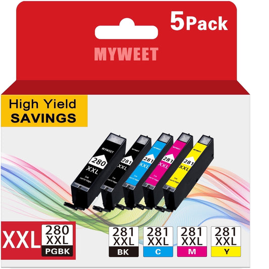 PGI-280XXL/CLI-281XXL Ink Cartridge 5 Value Pack Compatible with Canon 280 280xxl 281 281XXL Ink Cartridge work for Canon TR8620a TR8620 TS9520 TS9521C TR8520 TS8220 Printers