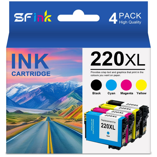 T220 220XL 220 Ink Cartridge 4 Pack Compatible for Epson 220XL Ink Cartridges to Use with Expression XP-320, XP-420 424 WorkForce WF-2630 2650 2660, WF-2750 2760 (Black/Cyan/Magenta/Yellow)
