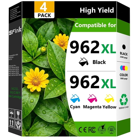 962 XL Ink Cartridge Combo Pack 4 Pack Compatible for HP 962XL Ink 962 High Yield Ink Cartridges for OfficeJet Pro 9010 9025e 9020 9015e Printers