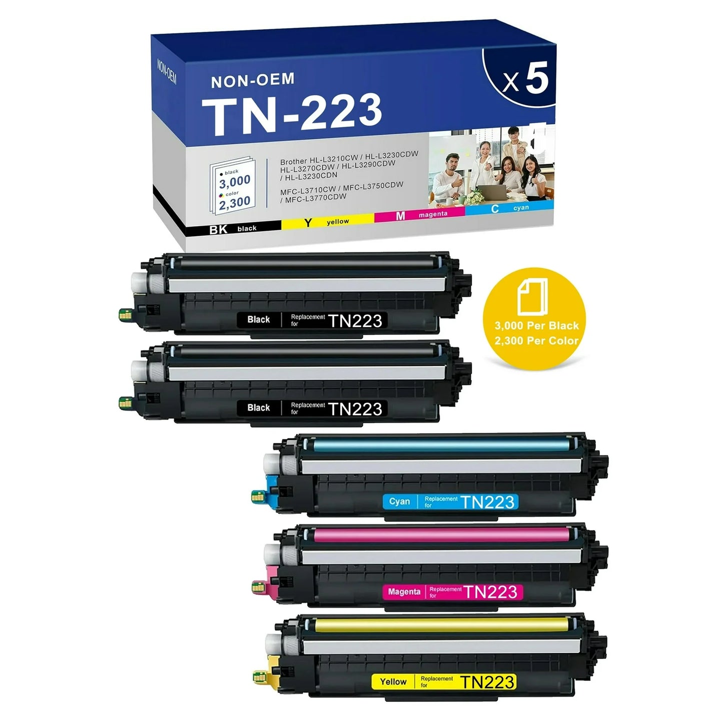 TN223 Toner Cartridge 5PK Compatible for Brother TN223 Toner for HL-L3290CDW MFC-L3770CDW Printer