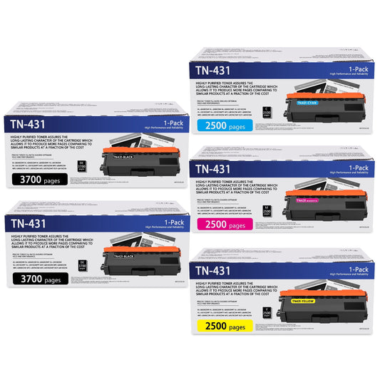 TN431 Toner Cartridge High Yield Replacement for Brother HL-L8360CDWT HL-L9310CDW MFC-L9570CDW MFC-L9570CDWT Printer, 5 Pack(2×Black, 1×Cyan, 1×Magenta, 1×Yellow).