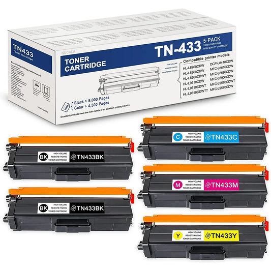 TN433 Compatible 2BK+1C+1Y+1M High Yield Replacement for Brother TN-433 HL-L8260CDW Toner