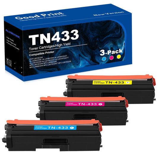 TN433 High Yield Toner Cartridge (Cyan/ Yellow/ Magenta, 3 Pack) - Replacement for Brother TN4333pk MFC-L8690CDW Printer