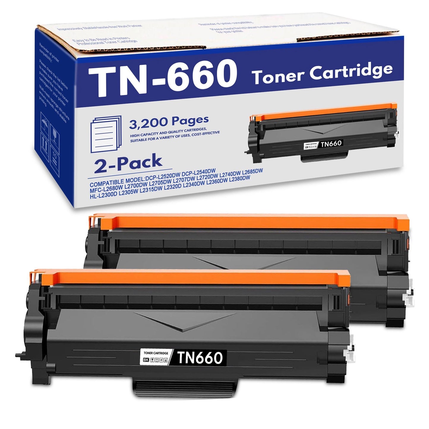 TN660 Toner Cartridge Compatible for Brother TN660 TN-660 TN 660 Toner Cartridges for MFC-L2700DW L2740DW HL-L2315DW DCP-L2520DW Printer (2 Pack,Black)