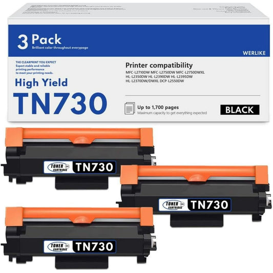 TN730 TN 730 TN-730 Black Toner Cartridge, TN730BK Compatible TN730 Toner Replacement for Brother TN730 MFC-L2750DW L2750DWXL HL-L2350DW L2390DW L2395DW DCP-L2550DW Printer, 3 Pack