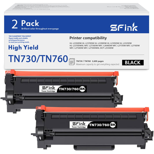 TN730/TN760 Toner Cartridge Replacement for Brother TN760 TN730 Toner for MFC-L2710DW MFC-L2750DW HL-L2350DW HL-L2370DW HL-L2395DW HL-L2390DW DCP-L2550DW Printer (Black, 2-Pack)