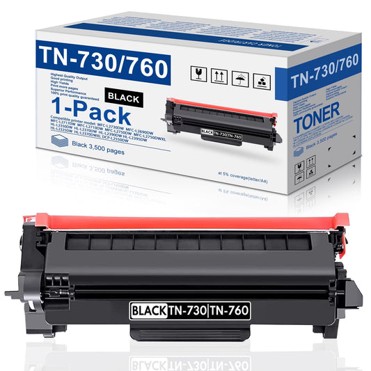TN760 TN 730 Toner Cartridge Compatible for Brother TN760 TN 760 TN-760 TN730 TN 730 Toner for MFC-L2710DW L2750DW HL-L2370DW L2395DW DCP-L2550DW Printer (Black, 1-Pack)