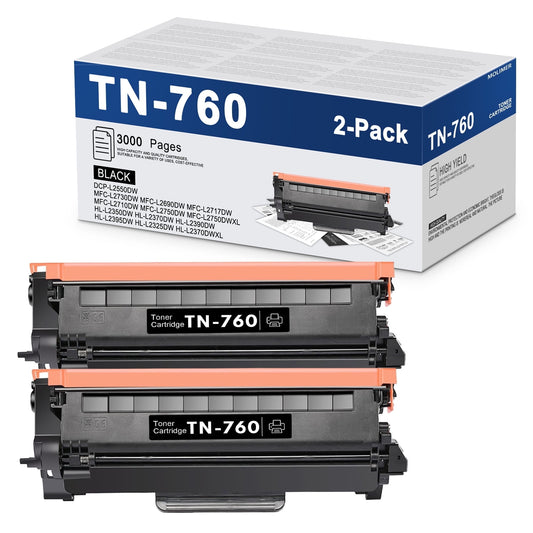 TN760 TN730 Toner Cartridge: Compatible 2 Pack Black Toner Replacement for Brother HL-L2350DW L2395DW L2390DW MFC-L2710DW L2750DW Printer | High Yield