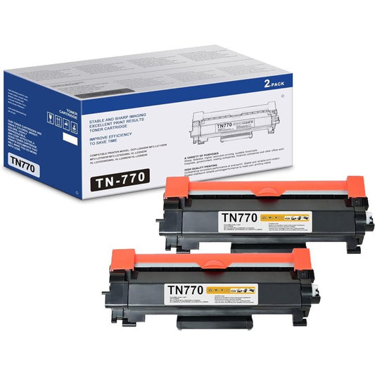 TN770 Black Toner Replacement for Brother TN770 TN760 Toner Cartridge for HL-L2370DW Printer(2-Pack)