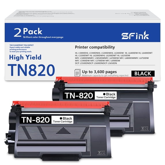 TN820 TN-820 Toner Cartridge 2-Pack Black Compatible for Brother TN 820 TN850 TN-850 Toner Cartridges for HL-L6200DW MFC-L5850DW MFC-L5900DW Printer