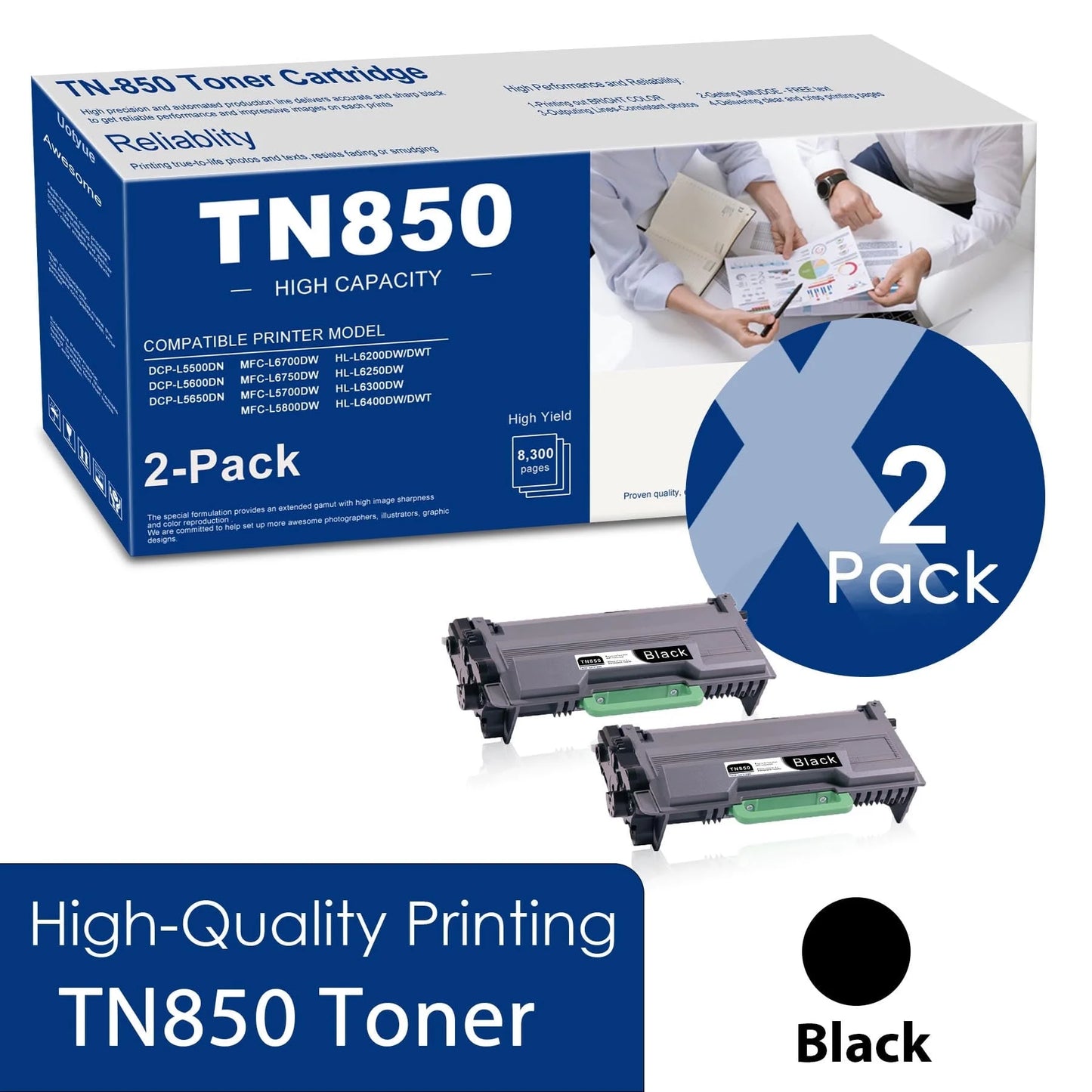 TN850 Toner Cartridge Black 2 Pack Replacement for Brother TN850 for Brother HL-L6200DW Printer