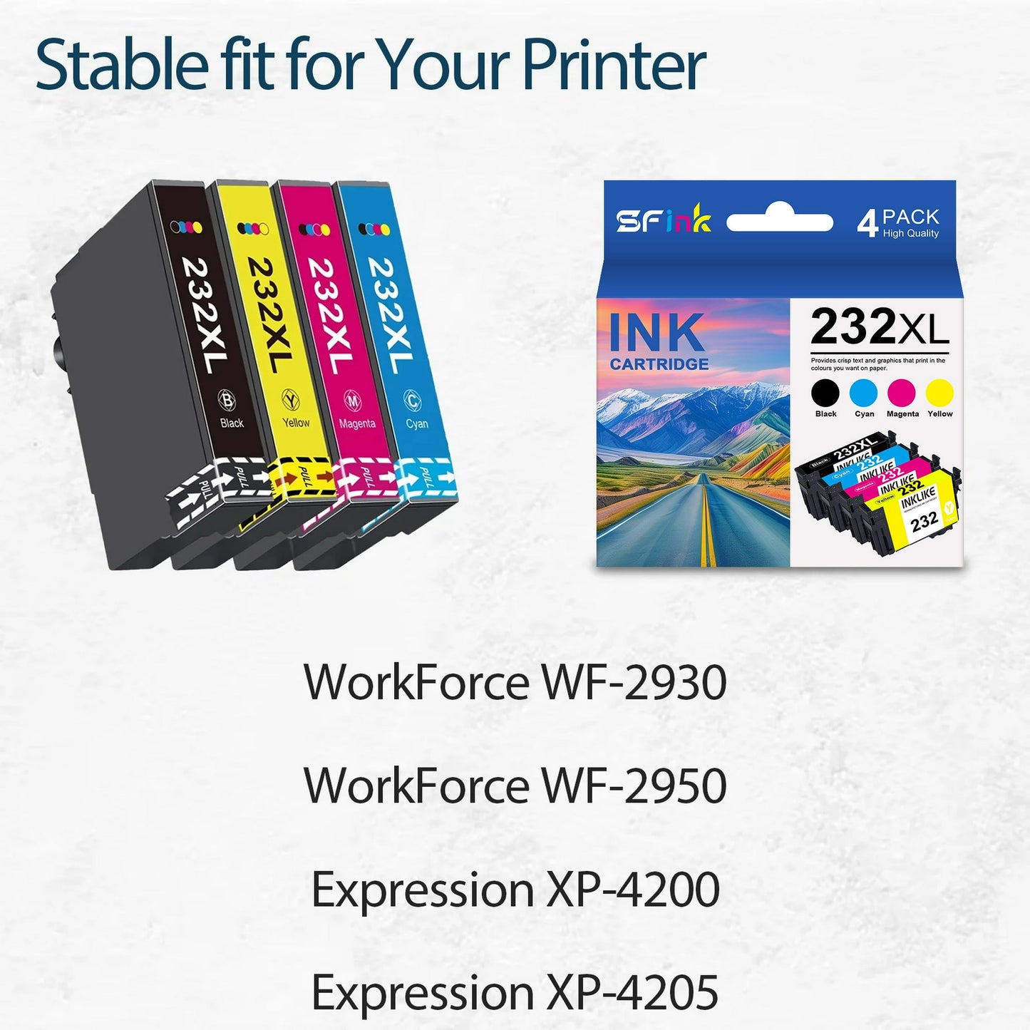 232XL 232 Ink Cartridge Compatible for Epson 232XL Ink Cartridges Combo Pack for Epson Workforce WF-2930 2950, Expression XP-4200 4205 Printer (4-Pack)