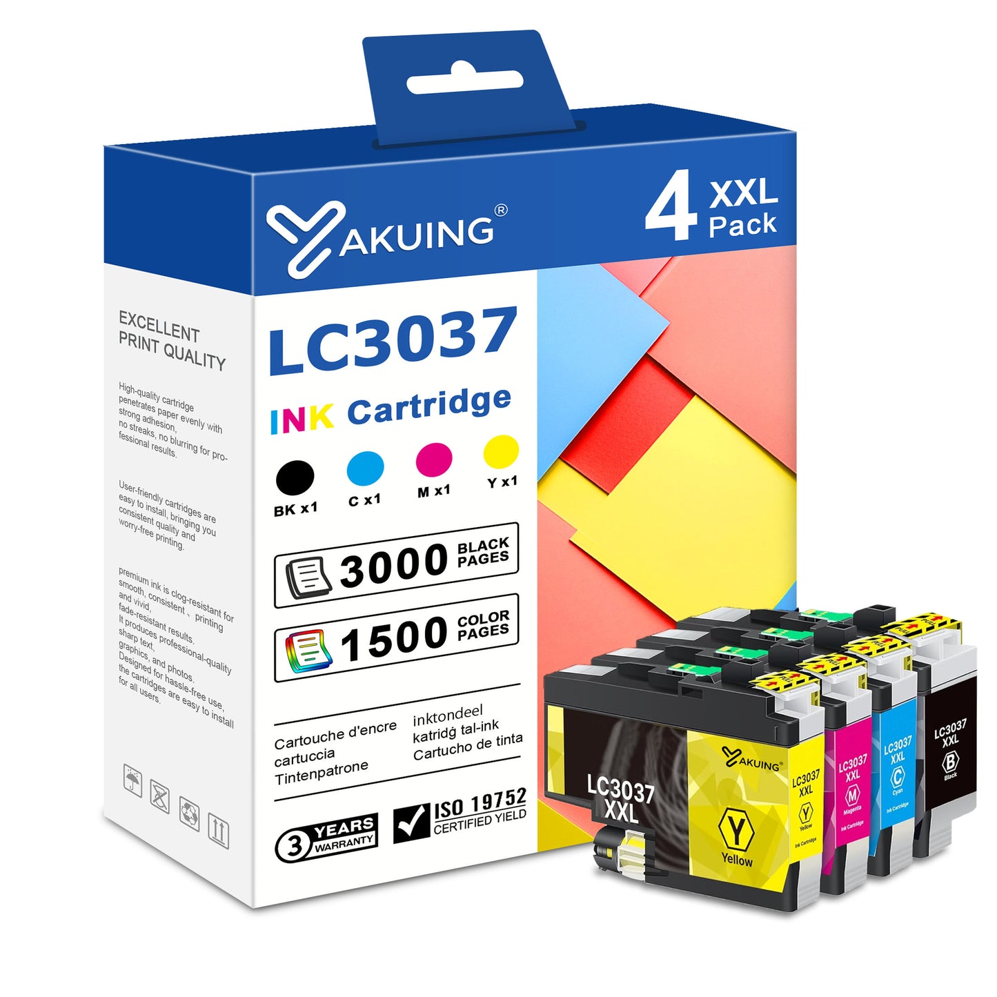 LC3037 LC3037XXL Ink Cartridges Compatible for Brother LC3037 LC3037XXL Ink Cartridge for MFC-J6545DW J6545DW XL Printer ( Black,Cyan,Magenta,Yellow )