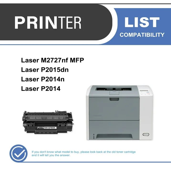 53X Q7553X Toner Cartridge Black 2-Pack Compatible for HP 53X Q7553X Toner Cartridges for Laser P2014, P2015 Series; Laser M2727 MFP Series Printer