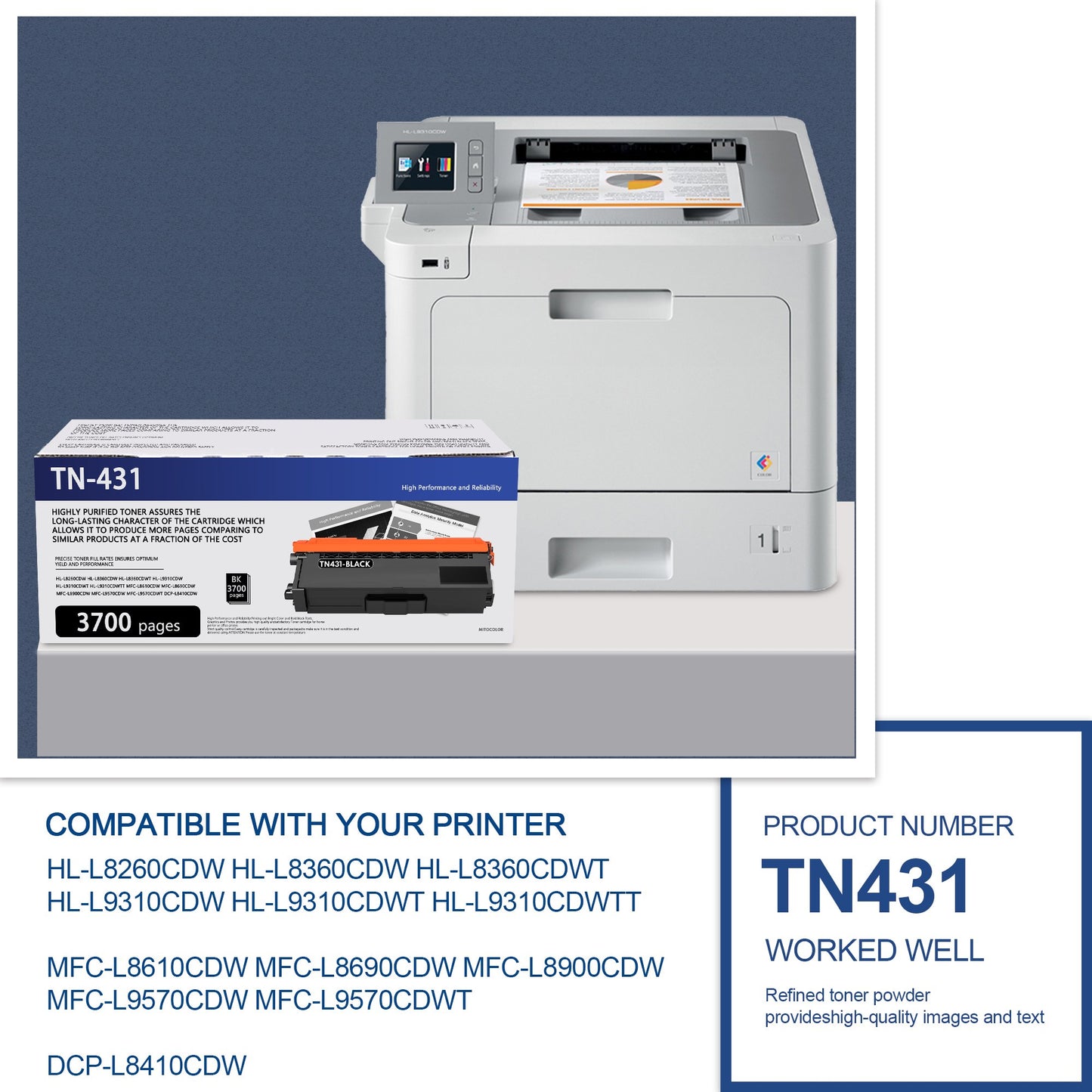 1 Pack TN431 Black High Yield Toner Cartridge TN-431 Compatible Replacement for Brother HL-L8260CDW L8360CDW MFC-L8900CDW L9570CDW Printer