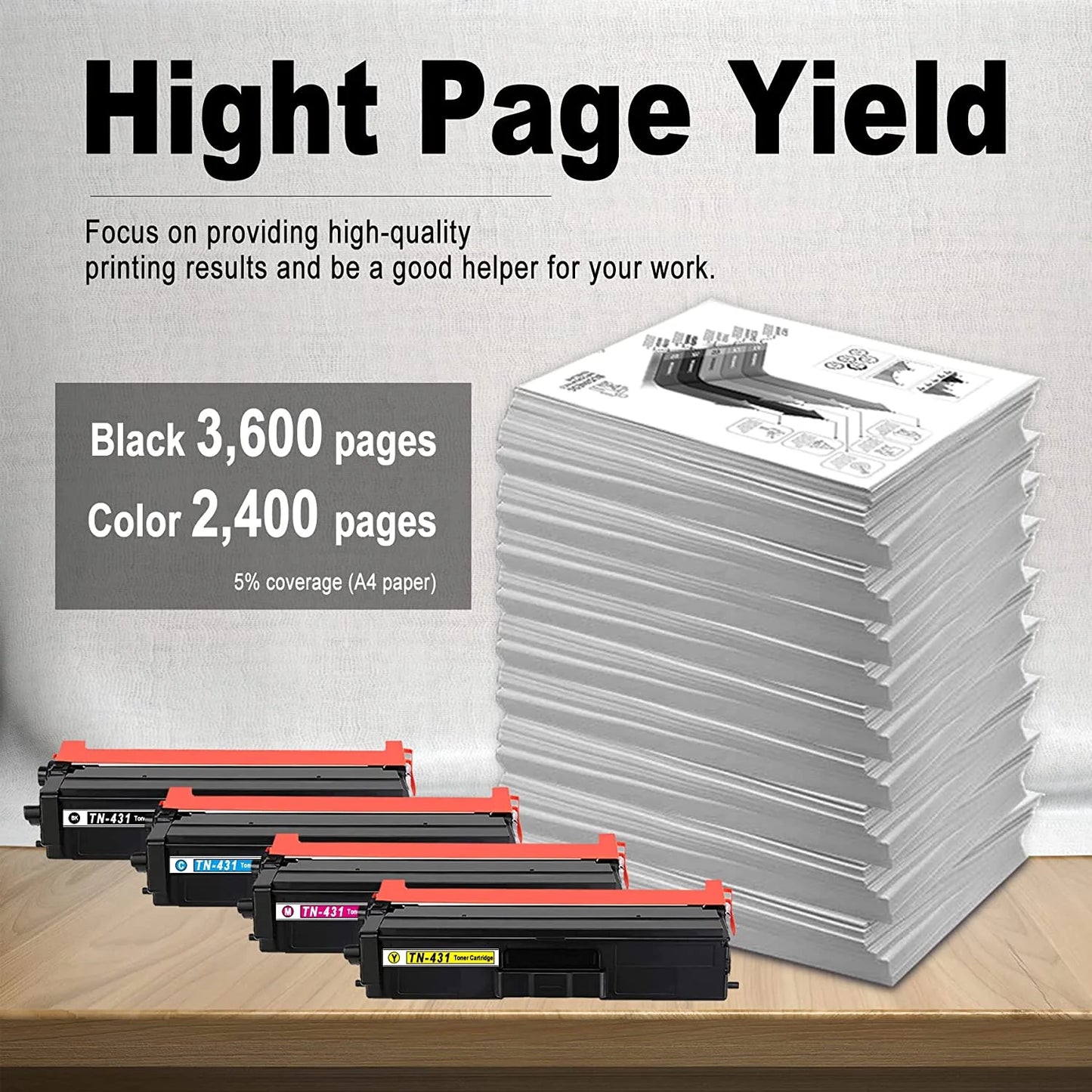 TN431 5-Pack Toner Cartridge Compatible for Brother TN 431 HL-L8260CDW MFC-L8610 L9570CDWT Printer