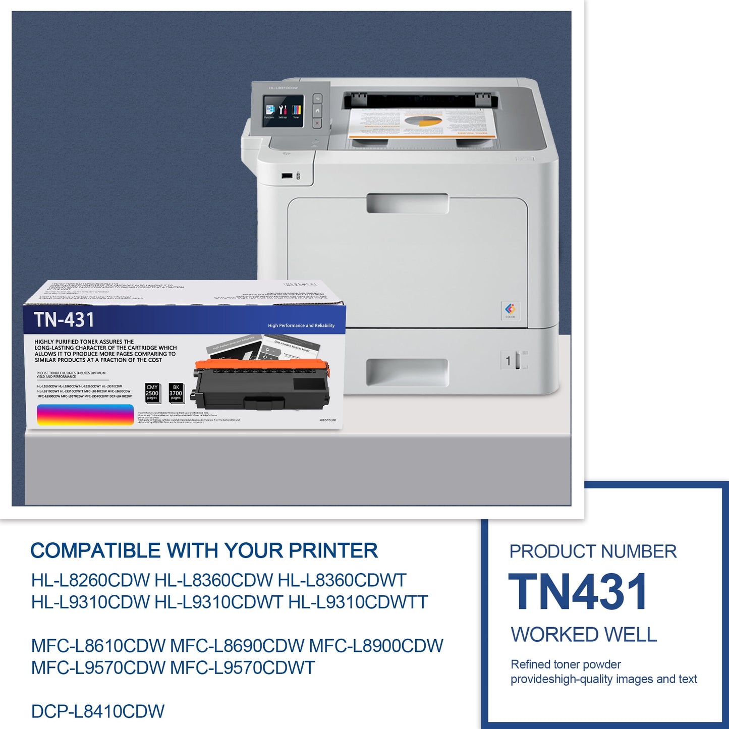 MOLIMER TN431 Toner Cartridge for Brother HL-L8260CDW/L8360CDW, 4 Pack, Black/Cyan/Magenta/Yellow