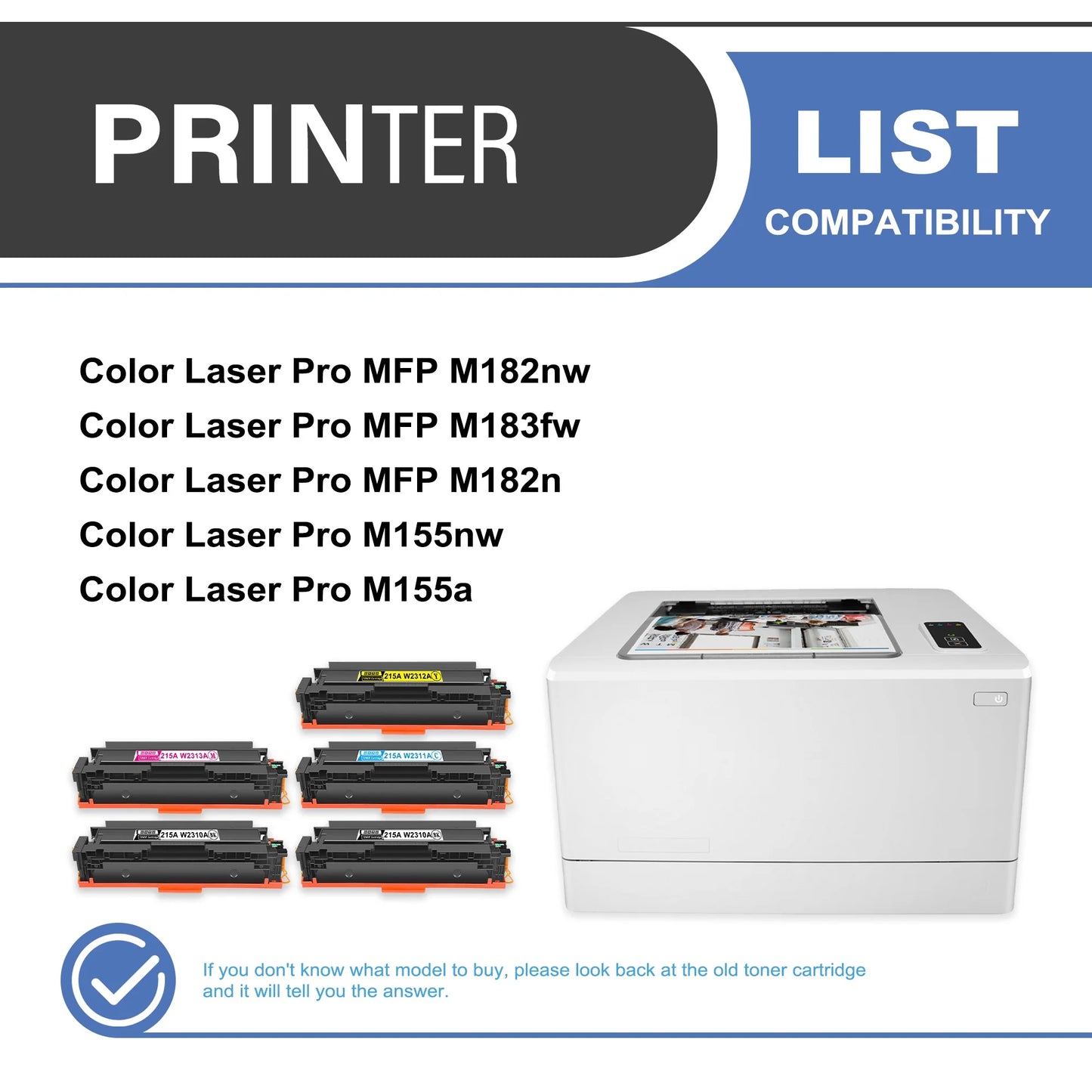 215A W2310A Toner Cartridge 5-Pack Compatible for 215A W2310A Toner Cartridges for Color Laser Pro M155, Color Laser Pro MFP M182, M183 Series Printer (2 Black, 1 Cyan, 1 Magenta, 1 Yellow)