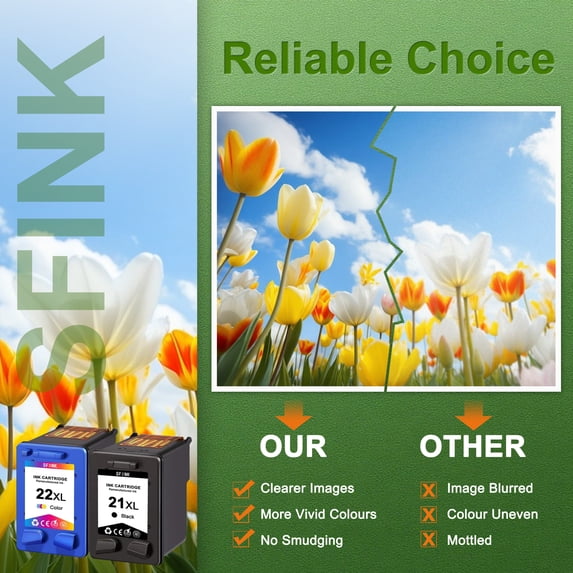 21XL 22XL Ink Cartridge Black/Tri-color 2-Pack Combo Pack Compatible for HP21 22 Ink Cartridges for OfficeJet DeskJet F2210 F4180 F380 F300 F4140 F340 OfficeJet 4315 J3680 1410 Printers