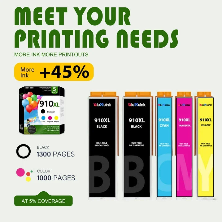 910XL 910 Ink Cartridge High Yield Compatible for HP 910XL Ink Cartridge Black,Cyan,Magenta,Yellow(5-Pack)8010 8015 8018 8020 8022 8025 8028 8035