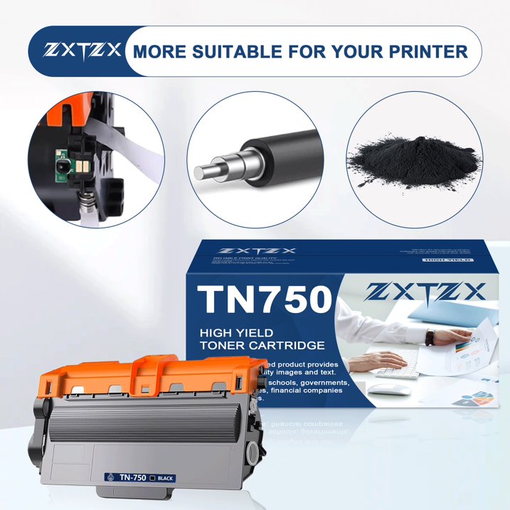 TN750 Black Toner Cartridge Compatible for Brother TN750 TN-750 For DCP-8110DN 8150DN 8155DN 8510DN MFC-8710DW 8810DW 8950DW/DWT Printer (2-Pack )