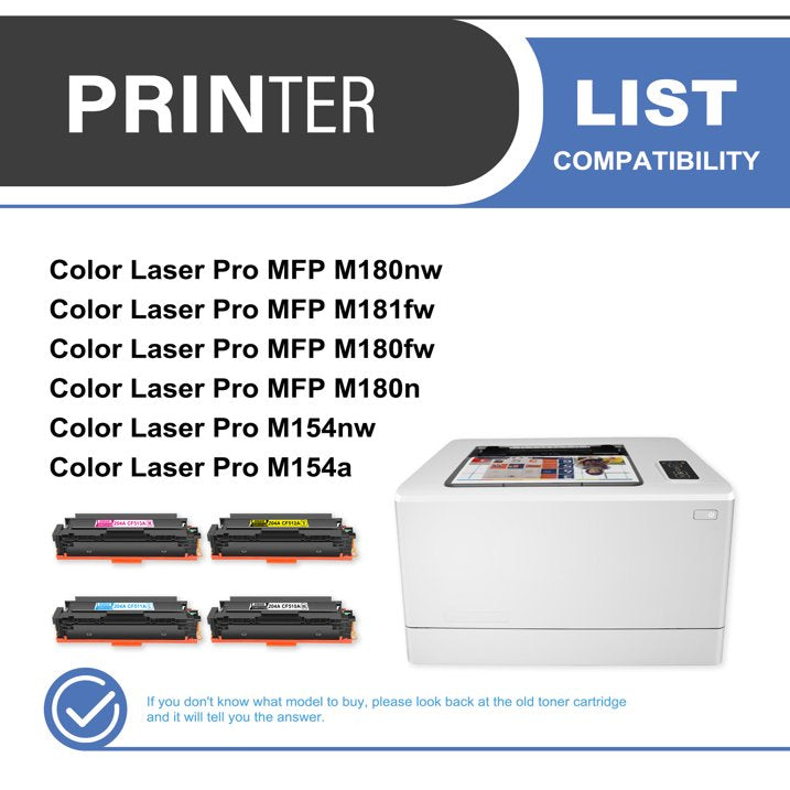 204A CF510A Toner Cartridge 4-Pack Compatible for 204A CF510A Toner Cartridges for Color Laser Pro M154 Series, Color Laser Pro MFP M180; M181 Series Printer (1 Black, 1 Cyan, 1 Magenta, 1 Yellow)