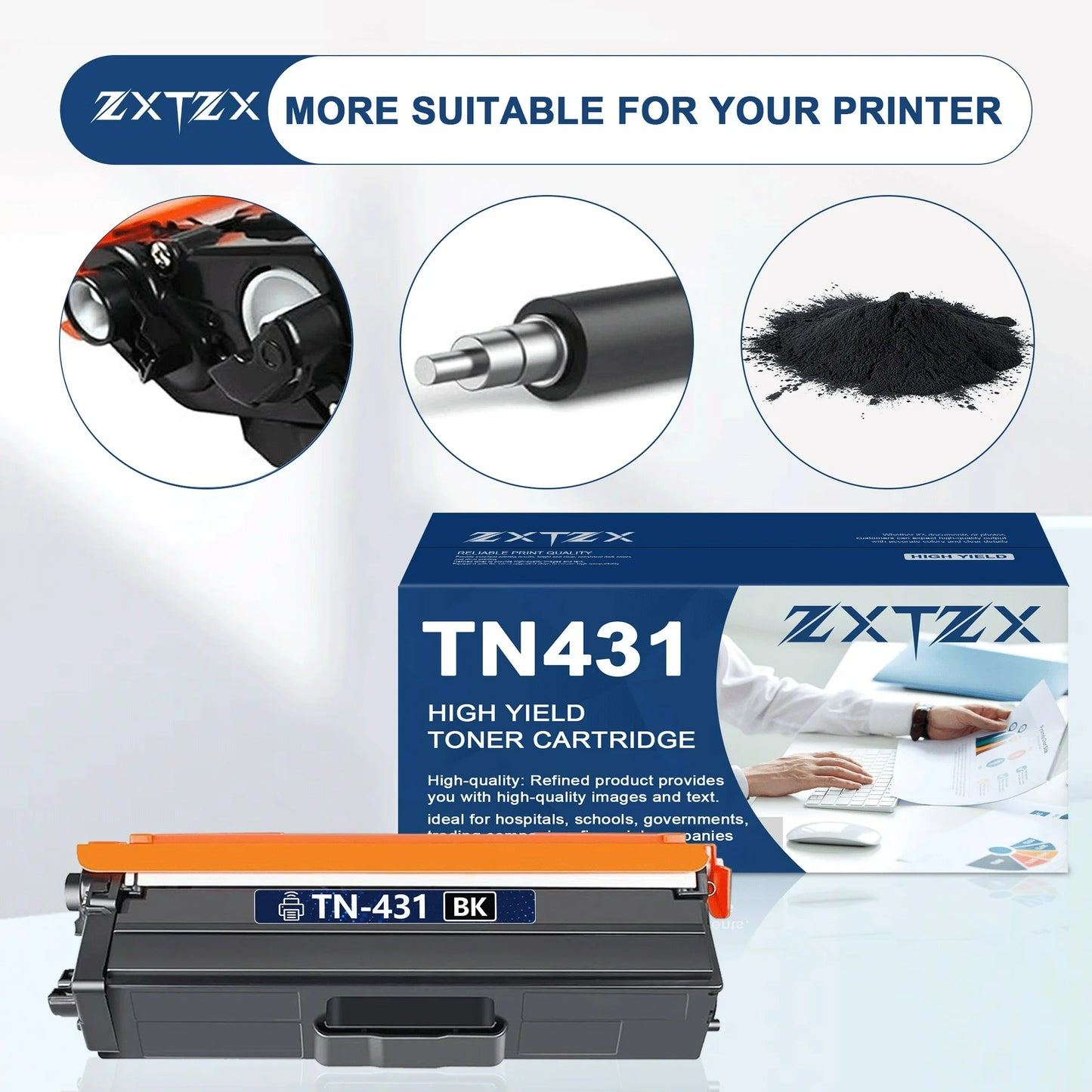 TN431 Toner Compatible for Brother TN431Black Toner Cartridges for L8360CDWT L8610CDW Printer 2 Pack