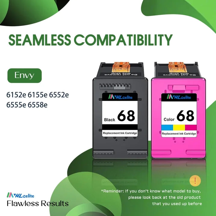 68 Ink Cartridge Compatible for HP 68 Ink Cartridge Black Tri-Color for Envy 6100e 6500e Series (2 Pack)