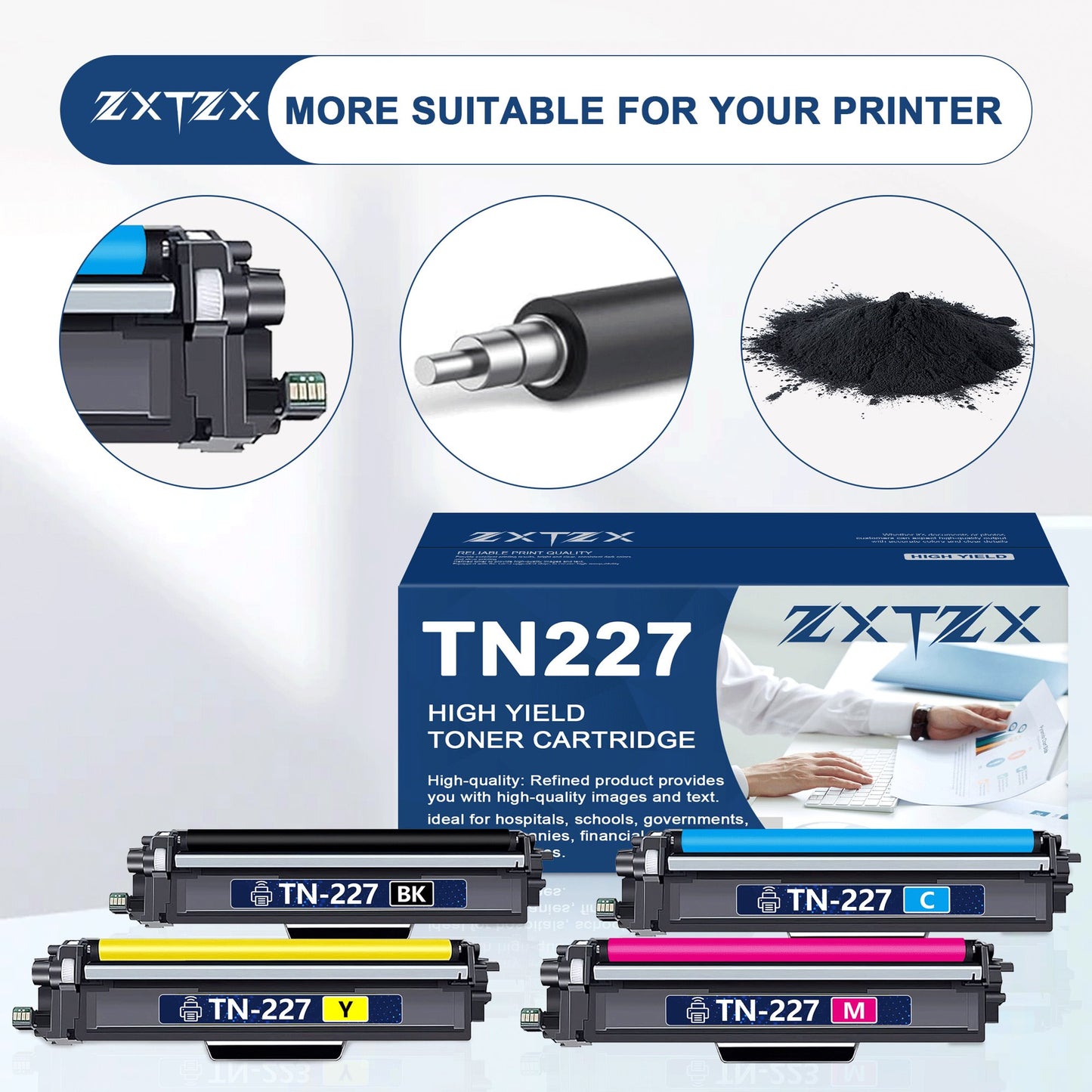 TN227 Toner Compatible for Brother TN227 Toner Cartridges Black Cyan Magenta Yellow Printer 4-Pack
