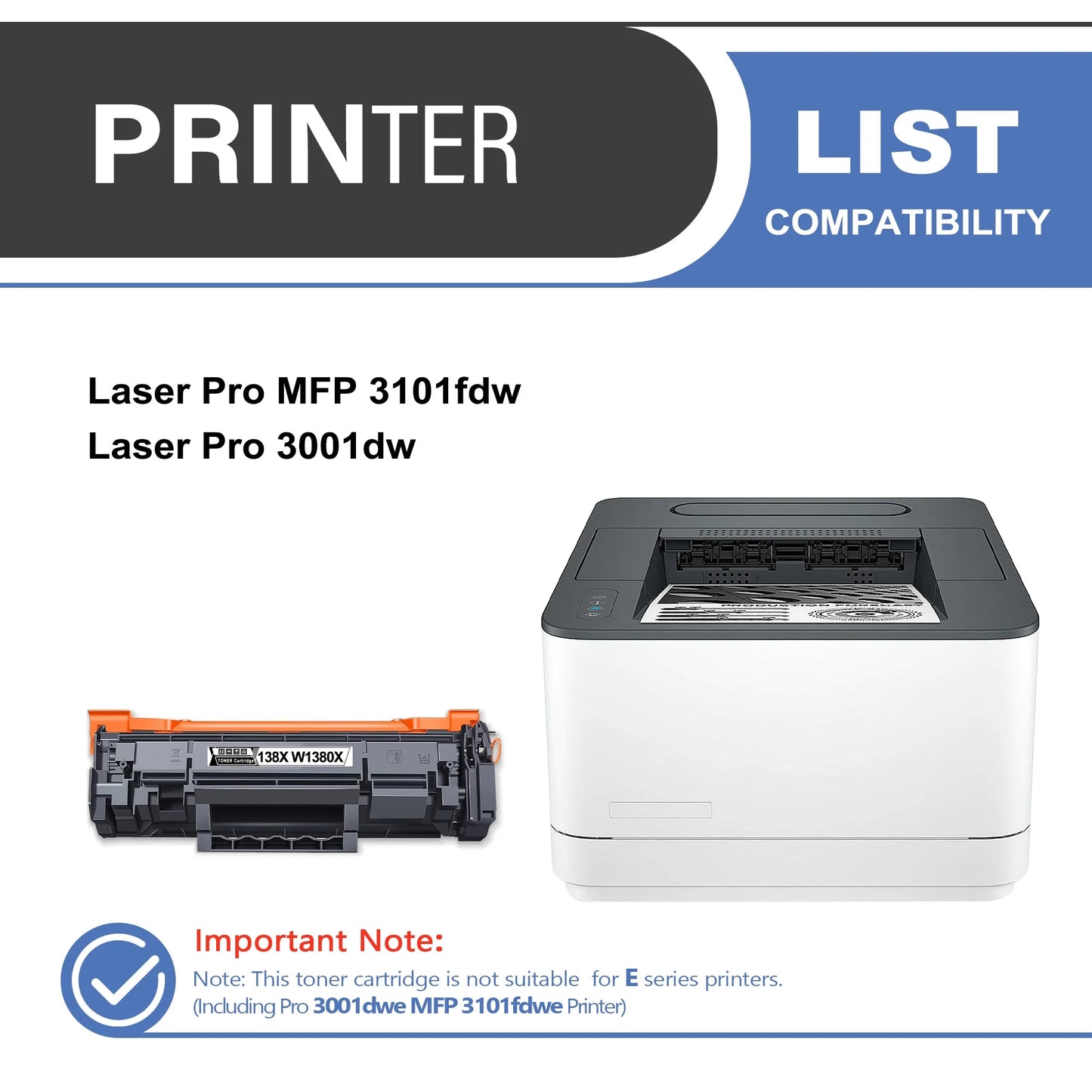 138X W1380X Toner Cartridge Balck 1-Pack Compatible for 138X W1380X Toner Cartridges for Laser Pro 3001 MFP 3101 Series Printer